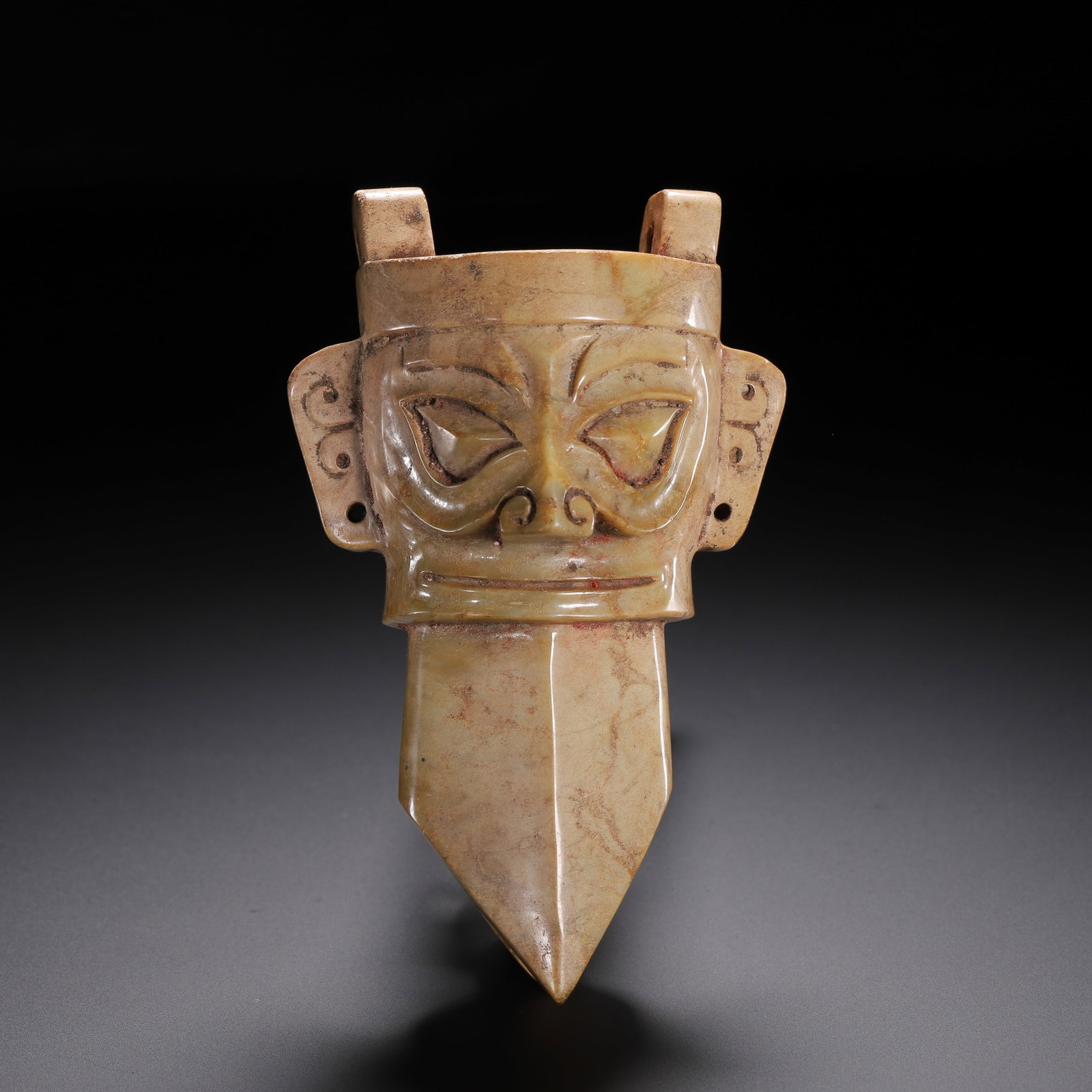 Jade mask pendant: Length 12cm, Width 7.5cm, Weight 420g