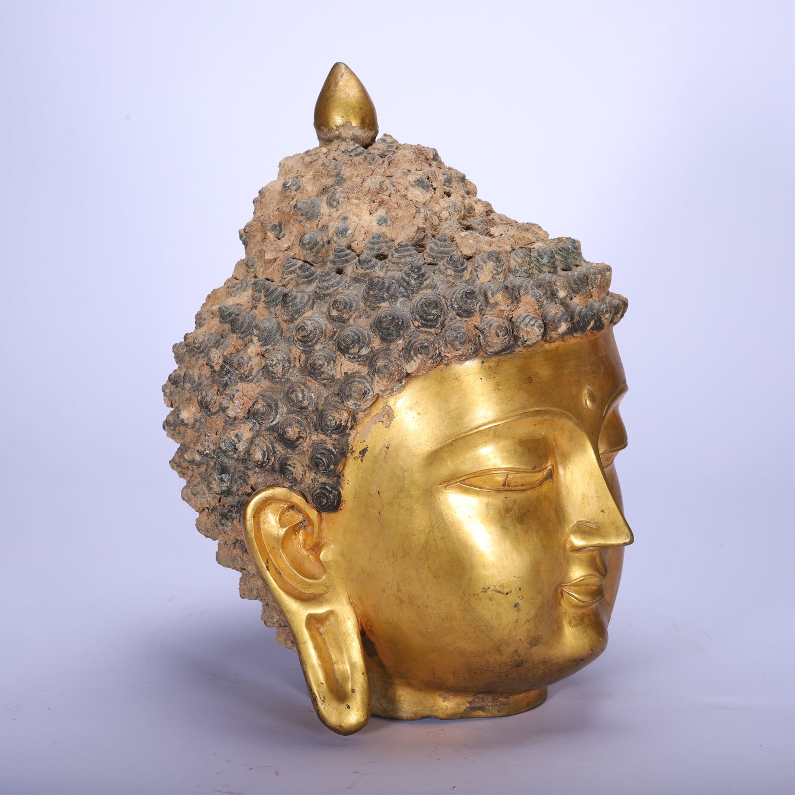 Gilded bronze Buddha head - 4