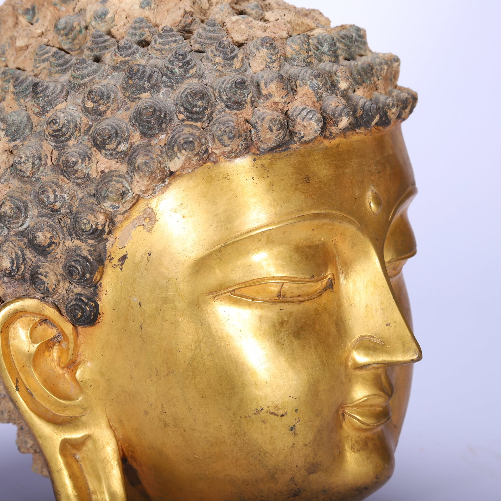 Gilded bronze Buddha head - 6