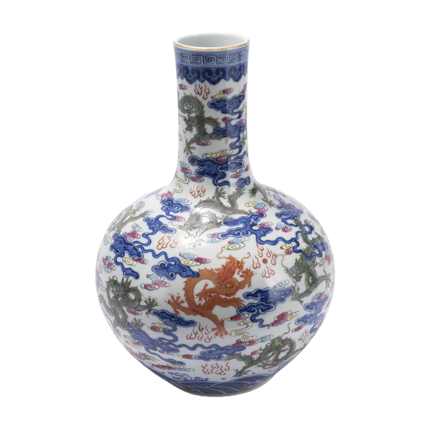 Qing Dynasty, Qianlong period, blue and white famille rose celestial globe vase: Diameter 21.8cm, Height 31.5cm, Weight 2350g