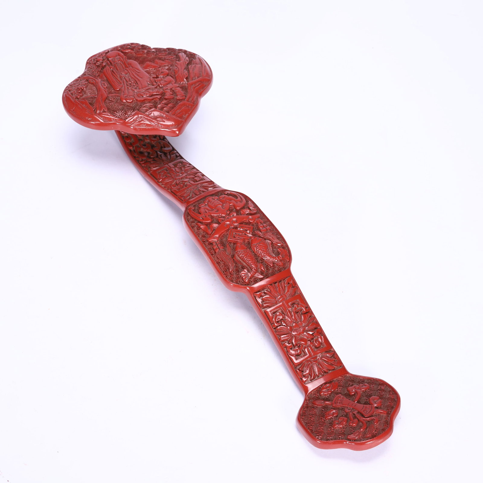 Carved Red Ruyi: Length 35cm, Width 5cm, Weight 360g