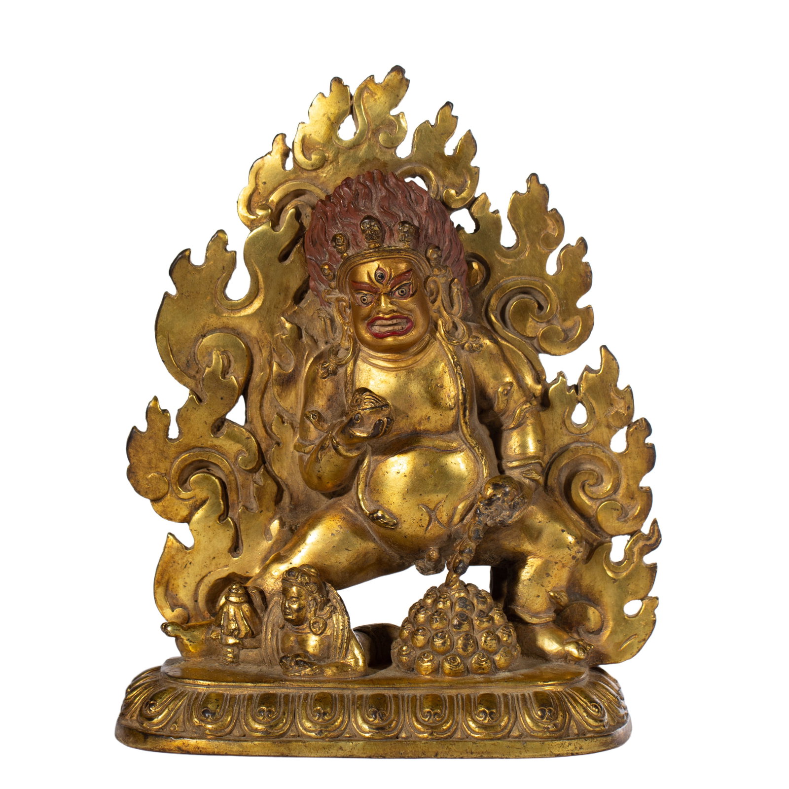 Gilded bronze Buddha statue: Length 13cm, Width 6.5cm, Height 17cm, Weight 1170g