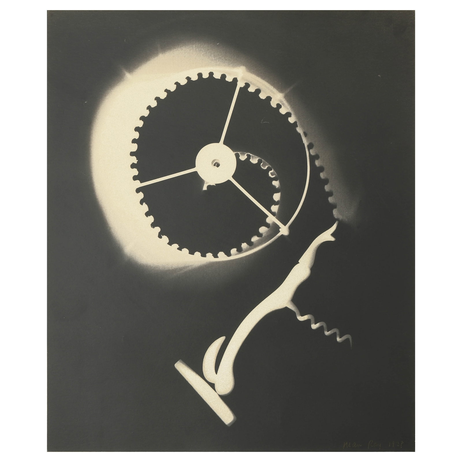 MAN-RAY-(1890–1976)[CORKSCREW]: Artist MAN RAY (1890–1976) Title [CORKSCREW] Medium Gelatin silver print, mounted on board Signature Signed lower right on the recto; stamped on the verso Dimensions Photograph: 9 13/16 × 11 15/16