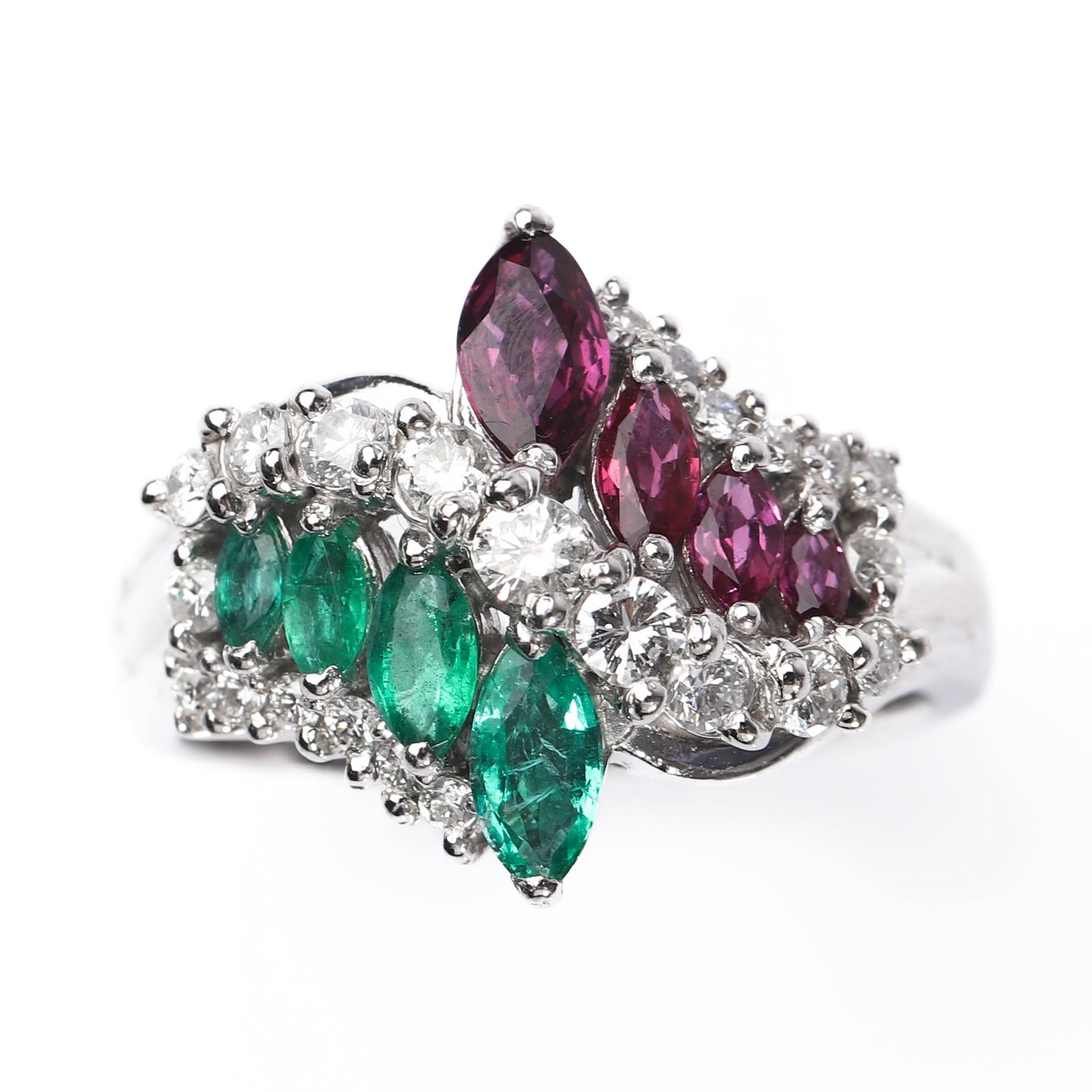 PT900-RUBY,-EMERALD,-AND-DIAMOND-CLUSTER-RING - 2