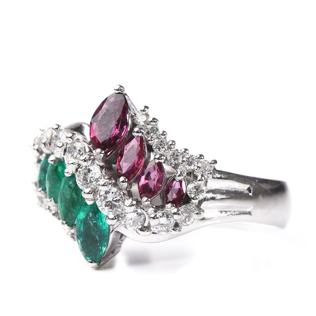 PT900-RUBY,-EMERALD,-AND-DIAMOND-CLUSTER-RING - 3