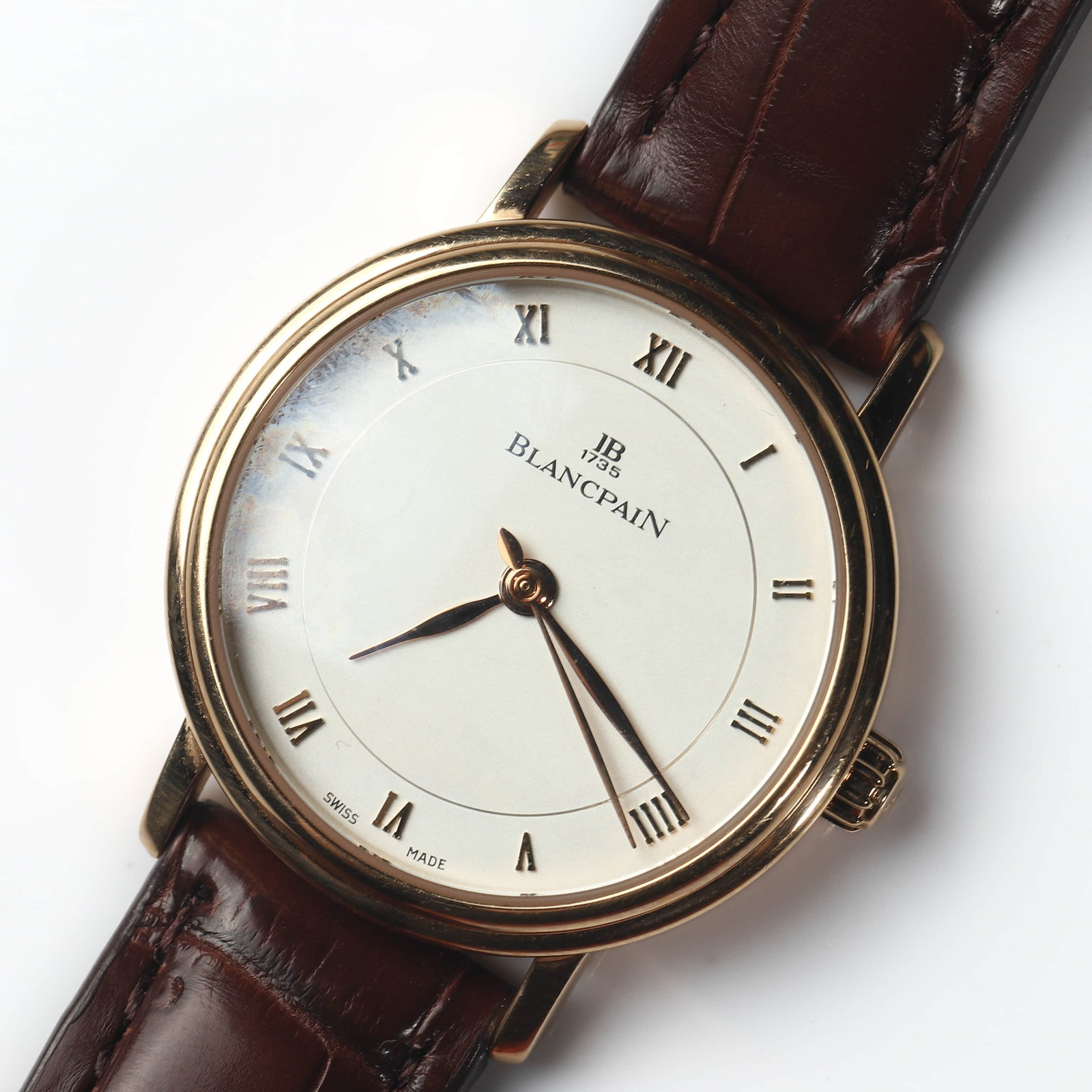 BLANCPAIN-VILLERET-WRISTWATCH: Dimensions Dial diameter 1 1/4 in. (30.9 mm) Length 8 1/16 in. (20.5 cm) Weight 37.4 g. Description A Blancpain Villeret wristwatch featuring a rose-gold-tone round case, silver-tone dial with