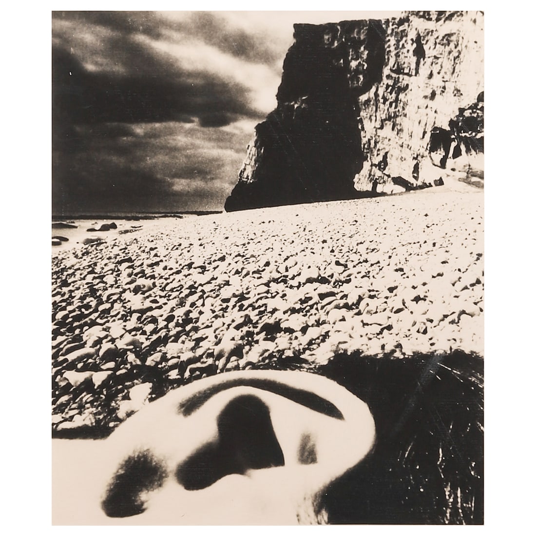 BILL-BRANDT-(1904–1983),-EAST-SUSSEX-COAST: Artist Bill Brandt Title East Sussex Coast Medium Gelatin silver print, mounted on board Signature Signed in marker lower right recto Dimensions Image 7 3/8 × 8 5/8 in. (18.8 × 22 cm); Frame 15 3/4 