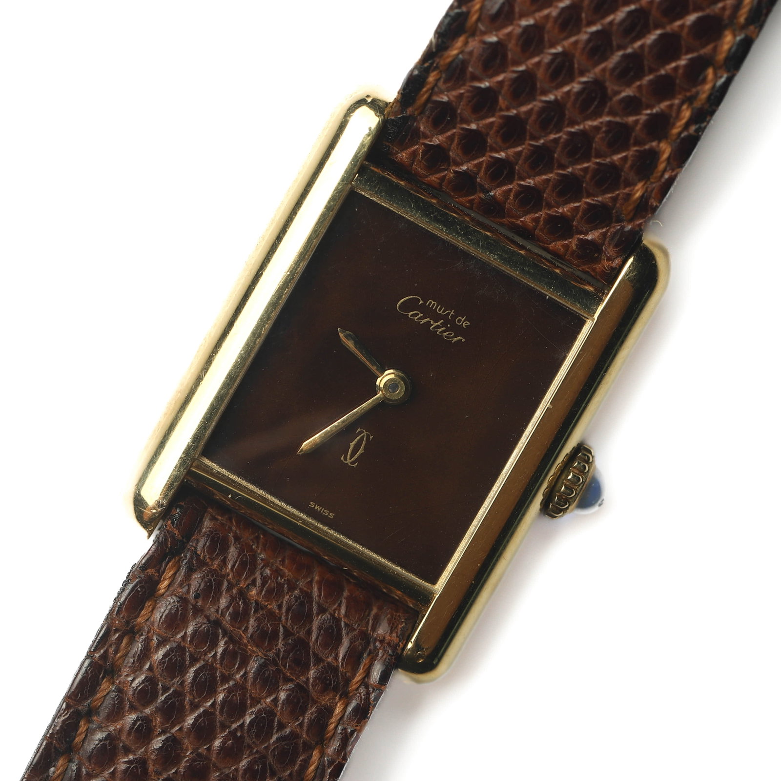 CARTIER-MUST-DE-CARTIER-VERMEIL-RECTANGULAR-QUARTZ-WRISTWATCH: Dimensions Overall Length 8 1/16 in. (20.5 cm) Case Diameter (Width) 7/8 in. (2.32 cm) Weight 22.1 g Description A Must de Cartier rectangular quartz wristwatch, featuring a vermeil (gold-plated