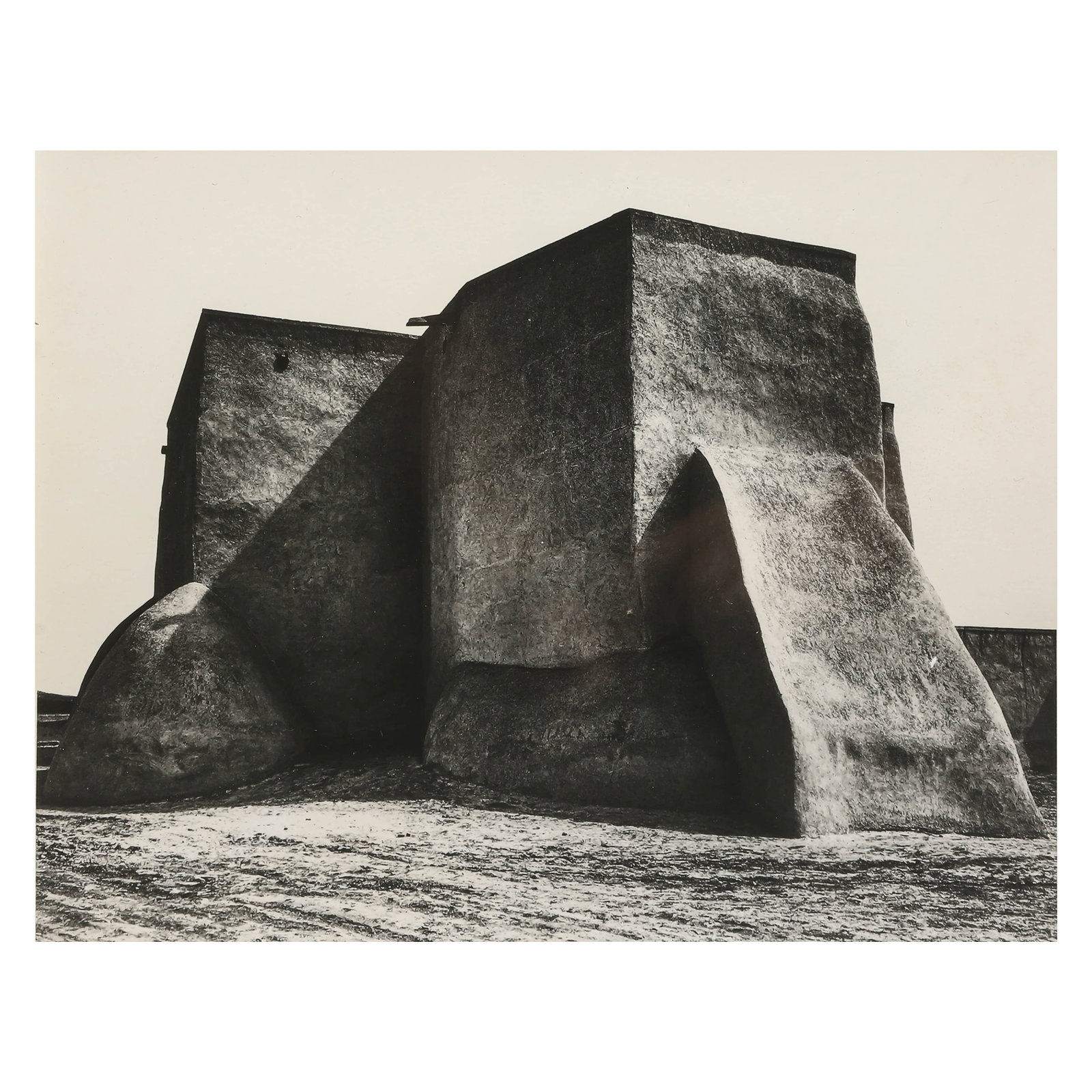 ANSEL-ADAMS-(1902–1984),-ST.-FRANCIS-CHURCH,-RANCHOS-DE-TAOS,-NEW-MEXICO: Artist Ansel Adams Title ST. FRANCIS CHURCH, RANCHOS DE TAOS, NEW MEXICO Medium Silver gelatin print, mounted on board Signature Signed in pencil, lower right recto Dimensions Image 7.48 × 9.45 in. (