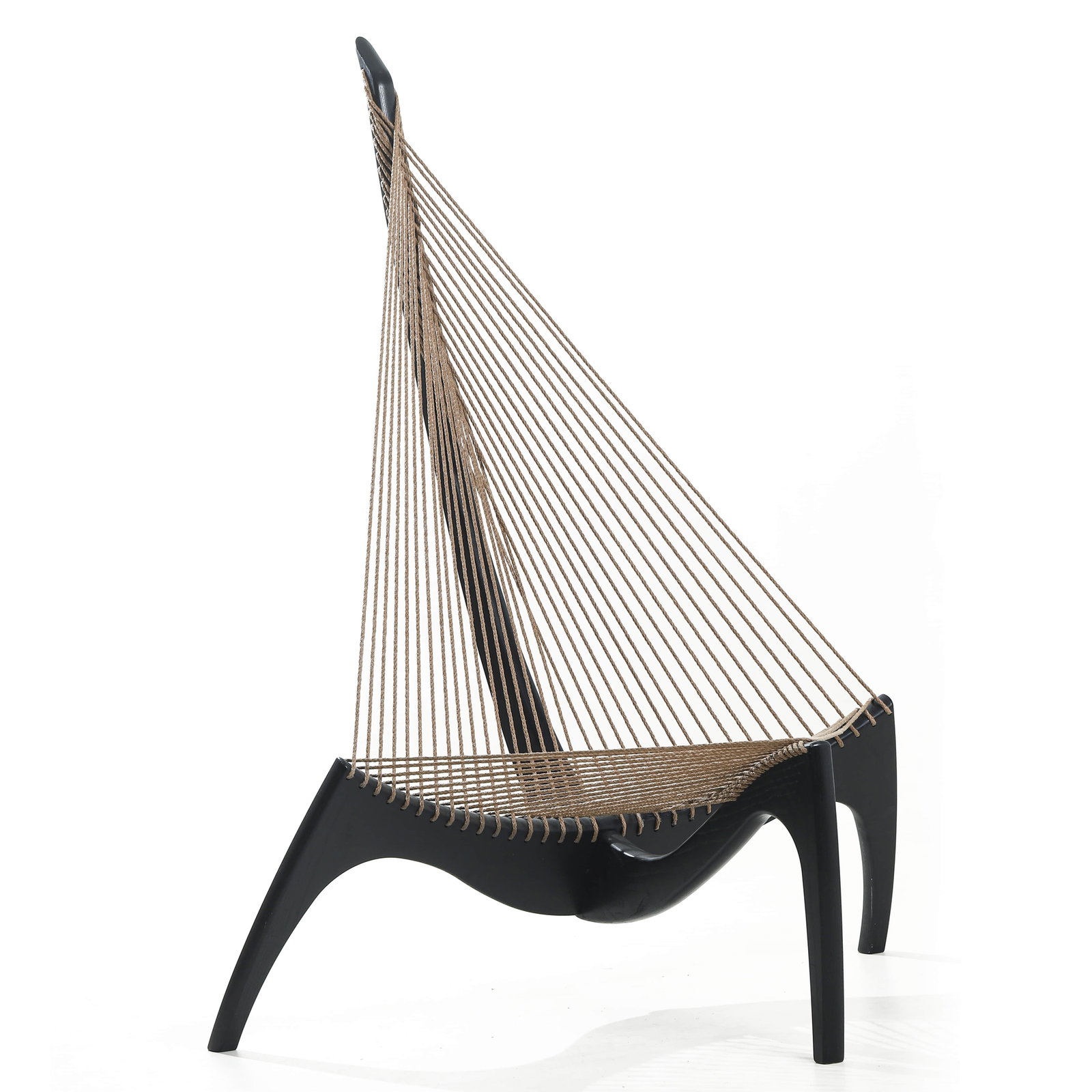 JORGEN-HOVELSKOV-FOR-CHRISTENSEN-&-LARSEN,-"HARP-CHAIR"-BLACK-ANNIVERSARY-EDITION,-1963: Dimensions Height 51 15/16 in. (132 cm), Seat height 15 3/4 in. (40 cm), Width 33 1/16 in. (84 cm) Description A Danish "Harp Chair" in the rare black anniversary edition, designed by Jorgen