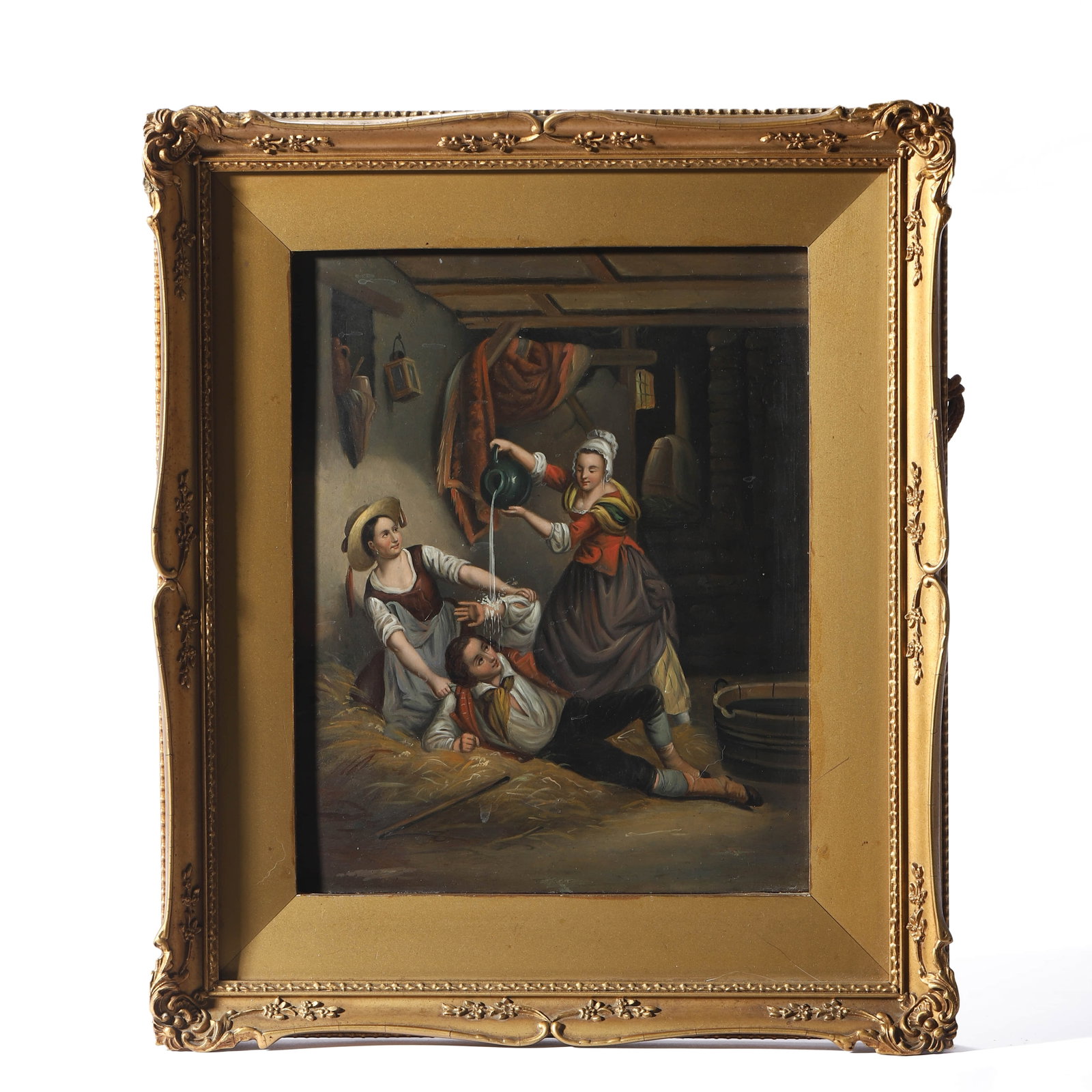 GERMAN-GENRE-SCENE-ON-COPPER-PANEL,-MUNICH-SCHOOL,-LATE-19TH-CENTURY: GERMAN GENRE SCENE ON COPPER PANEL, MUNICH SCHOOL, LATE 19TH CENTURY Medium: Oil on copper Image size: 9 5/8 × 7 5/8 in (24.5 × 19.5 cm) Frame size: 13 3/4 × 11 3/4 in (35 × 30 cm) Origin:
