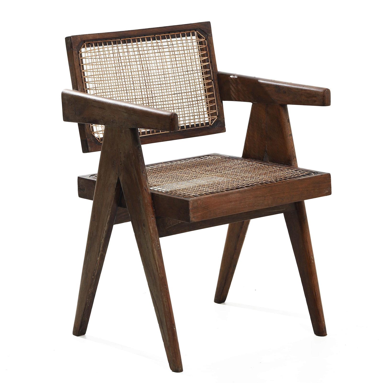 PIERRE-JEANNERET,-PJ-SI-28-A-OFFICE-ARMCHAIR,-1955–1956: Dimensions Height 30 5/16 in. (77 cm), Seat height 17 1/8 in. (43.5 cm), Width 19 7/8 in. (50.5 cm) Description This PJ-SI-28-A office armchair, designed by Pierre Jeanneret, exemplifies the