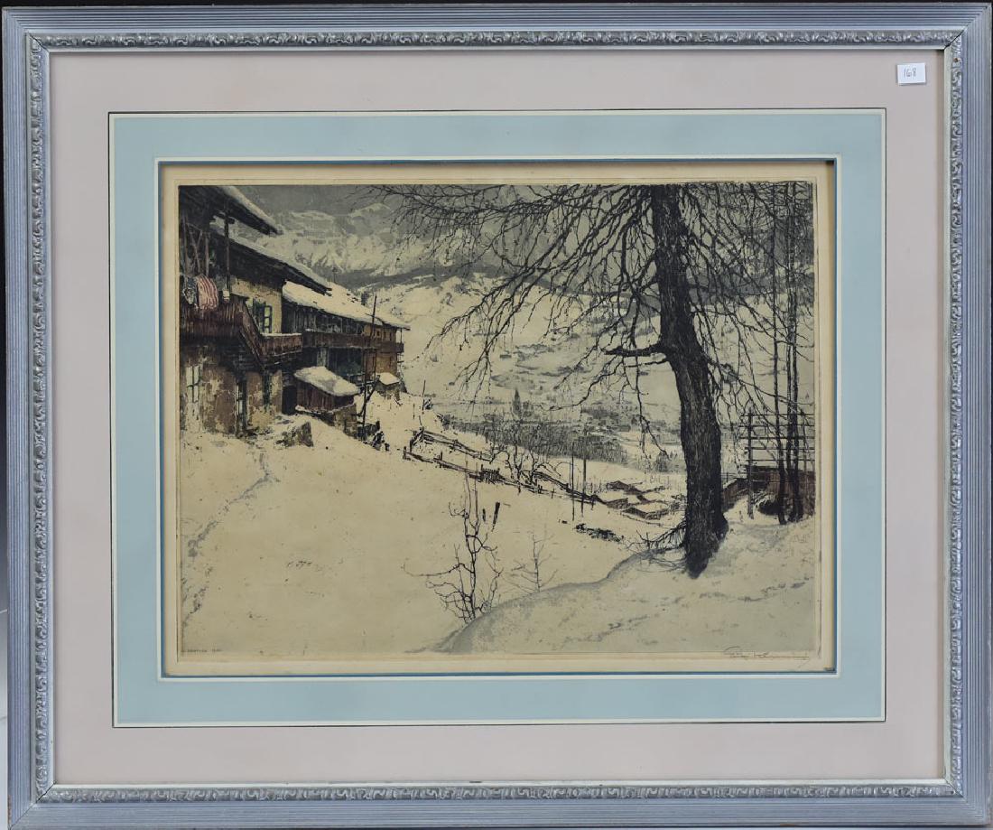 Luigi Kasimir: Cortina, 1925 15 1/4" x 20 1/2" colored etching pencil signed lower right