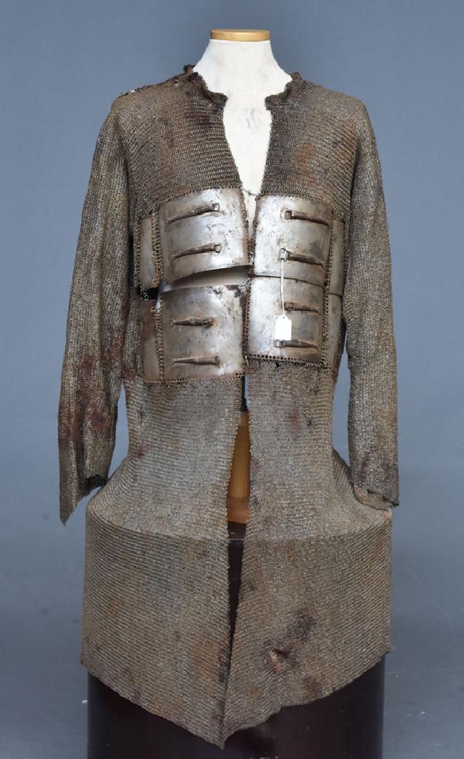 Chainmail Shirt: 39" long, 69" wide (to edge of sleeves) Metal plates on front and back 19th century