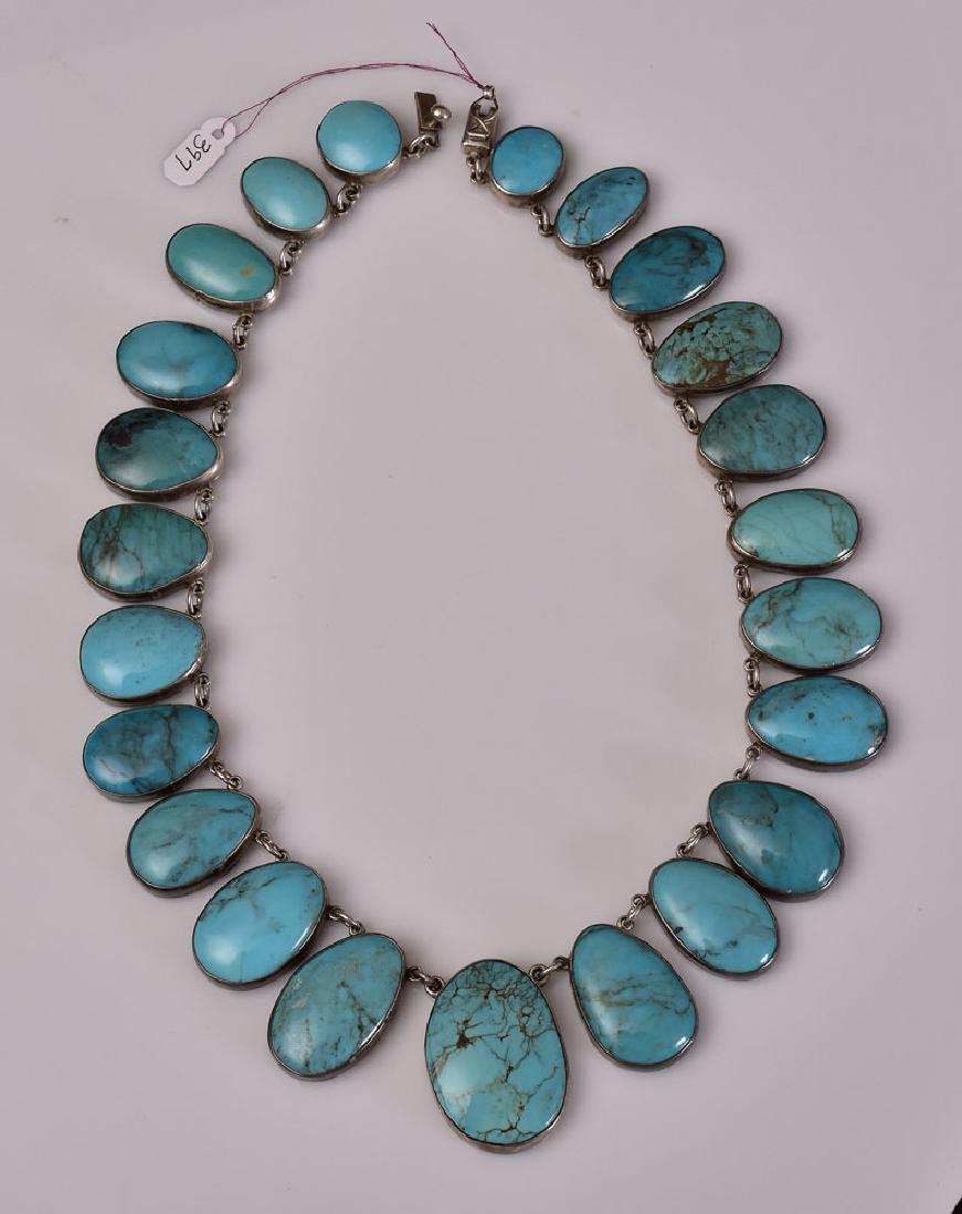 Jose Federico Sterling Silver Turquoise Necklace: 20" long, signed "JF"