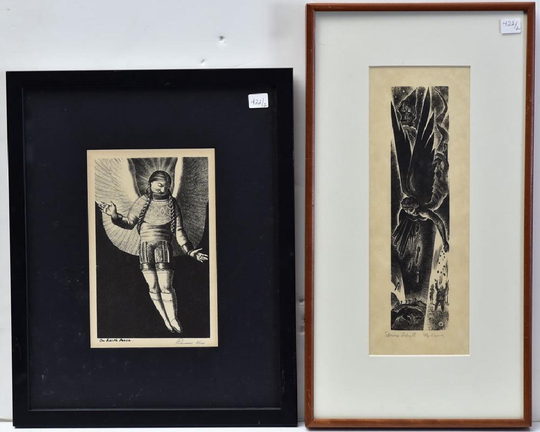Rockwell Kent: On Earth Peace 8" x 5" lithograph, signed lower right together with Lynd Ward Spring Idyll, 10 3/4" x 2 1/2" engraving signed and titled