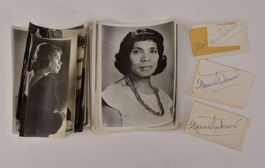 Marian Anderson Autographed Cards (43): most on 3" x 5" cards together with 28 unsigned photographs, most 8" x 10", by S. Hurok, one by Annemarie Heinrich from the estate of Anderson's personal secretary