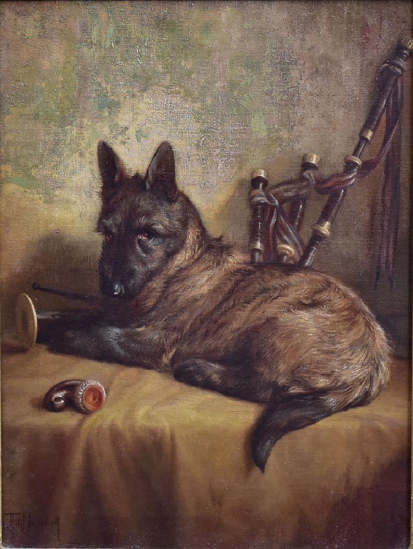 Circle of John Fitz Marshall: Terrier with Bagpipe 16" x 12" oil on canvas signed lower left