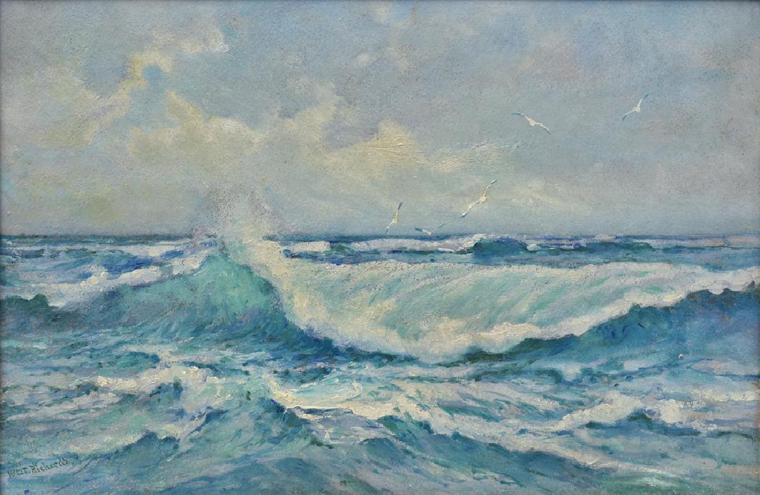 William Trost Richards: Crashing Surf 12" x 18" oil on board signed lower left