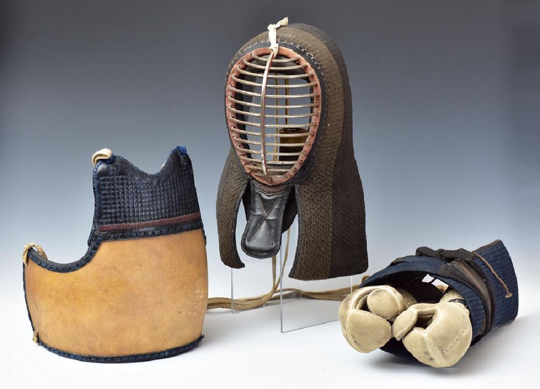 Japanese Fencing Equipment: including helmet, chest guard, waist guard and gloves child's size circa 1930's