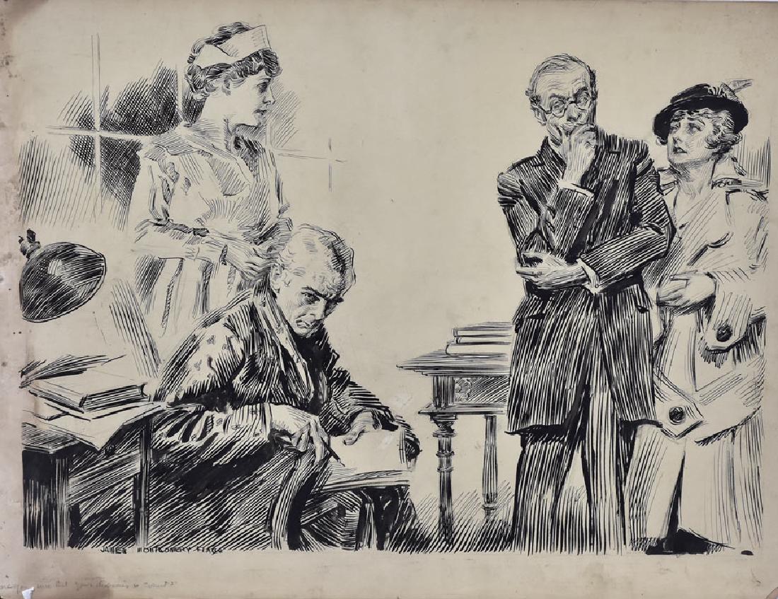 James Montgomery Flagg Original Illustration Art: "Are You Sure Your Diagnosis is Correct?" 21 1/2" x 28" ink on artist's board signed lower left and titled