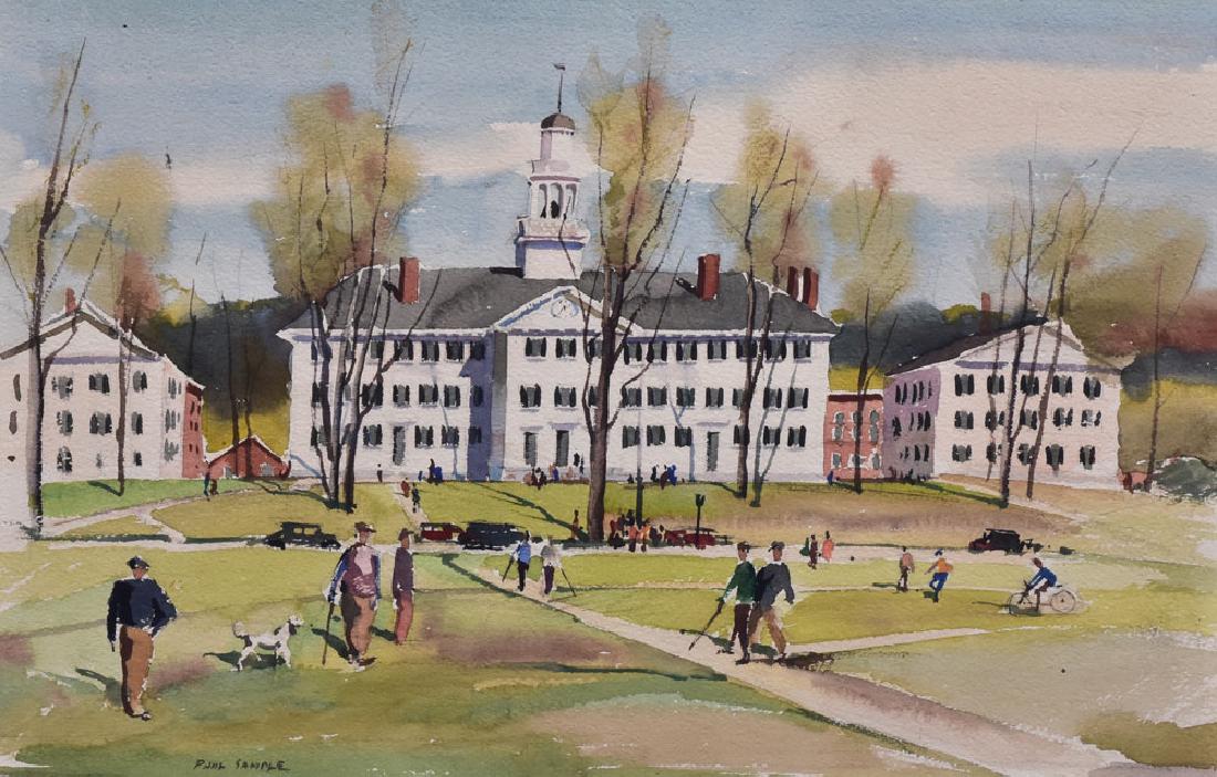 Paul Sample (1896-1974): Dartmouth College 13 3/4" x 21 1/4" water color signed lower left