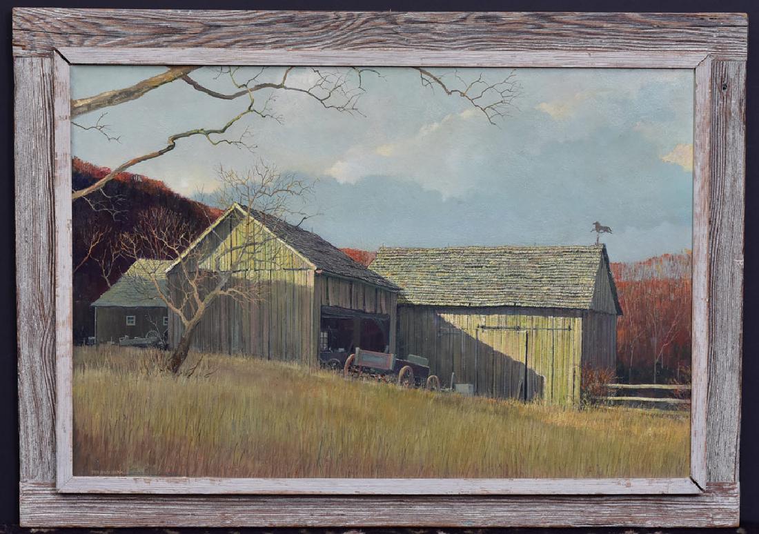 Eric Sloane (1905 - 1985): The Old Barn 24" x 36" oil on masonite signed and titled lower left