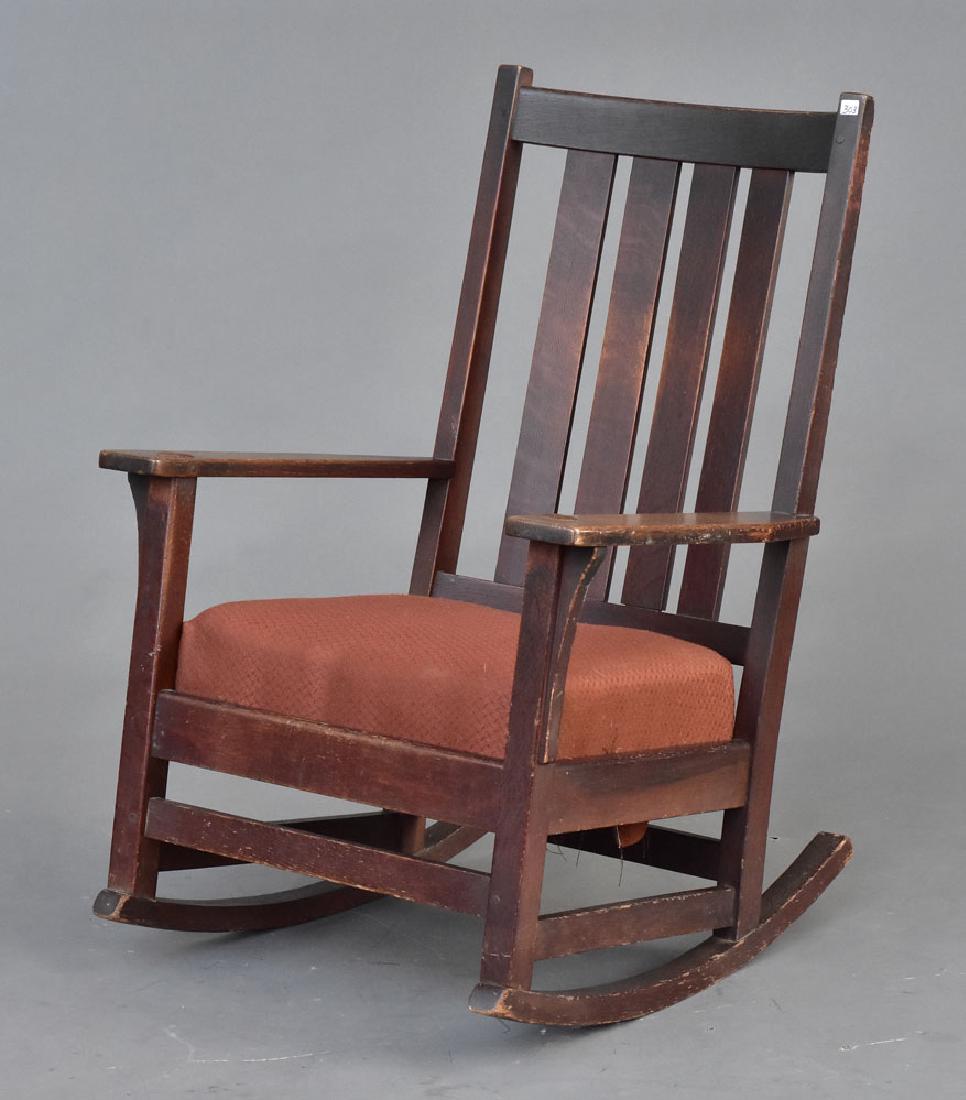 L & J G Stickley Rocking Chair: 39" high, signed on the base early 20th century