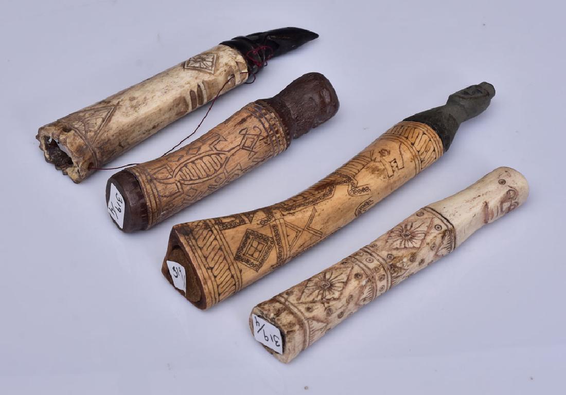 Tribal Bone Needle Cases (4): each engraved the largest 9" long