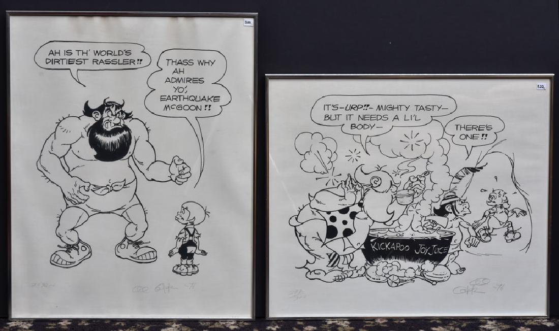 Al Capp Serigraphs (2): Kickapoo JoyJuice, 23 1/2" x 27 1/2" The World's Dirtiest Rassler, 29 1/2" x 23 1/2" each from an edition of 300 signed and dated lower right