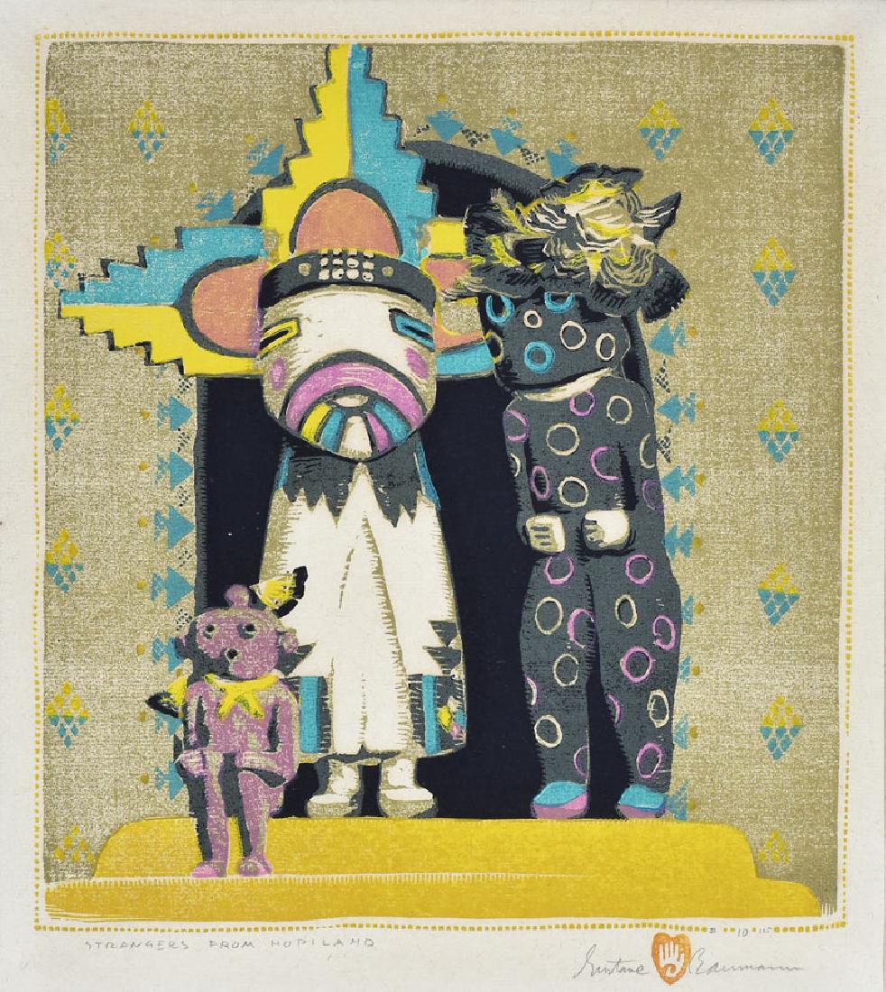 Gustave Baumann: Strangers From Hopiland 10 1/2" x 9 1/2" (image) woodcut pencil signed and titled