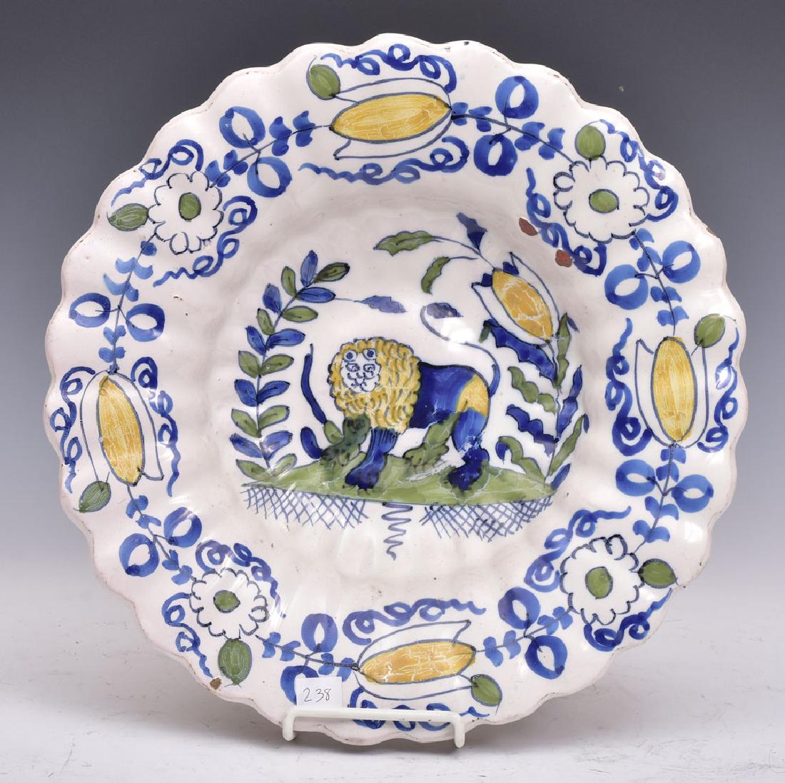 Continental Faience Charger: with standing lion 13 1/4" diameter 18th/19th century