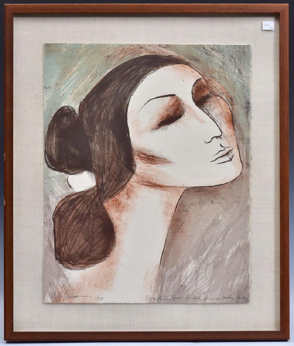RC Gorman: Woman with Pears 15" x 20" lithograph signed and dated 1977 lower left from an edition of 100 Face of a Woman