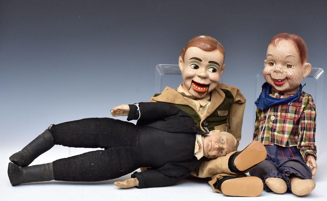 Three Marionette Dolls: including Charlie McCarthy and Hop-Along Cassidy largest 23 1/2" long mid-20th century