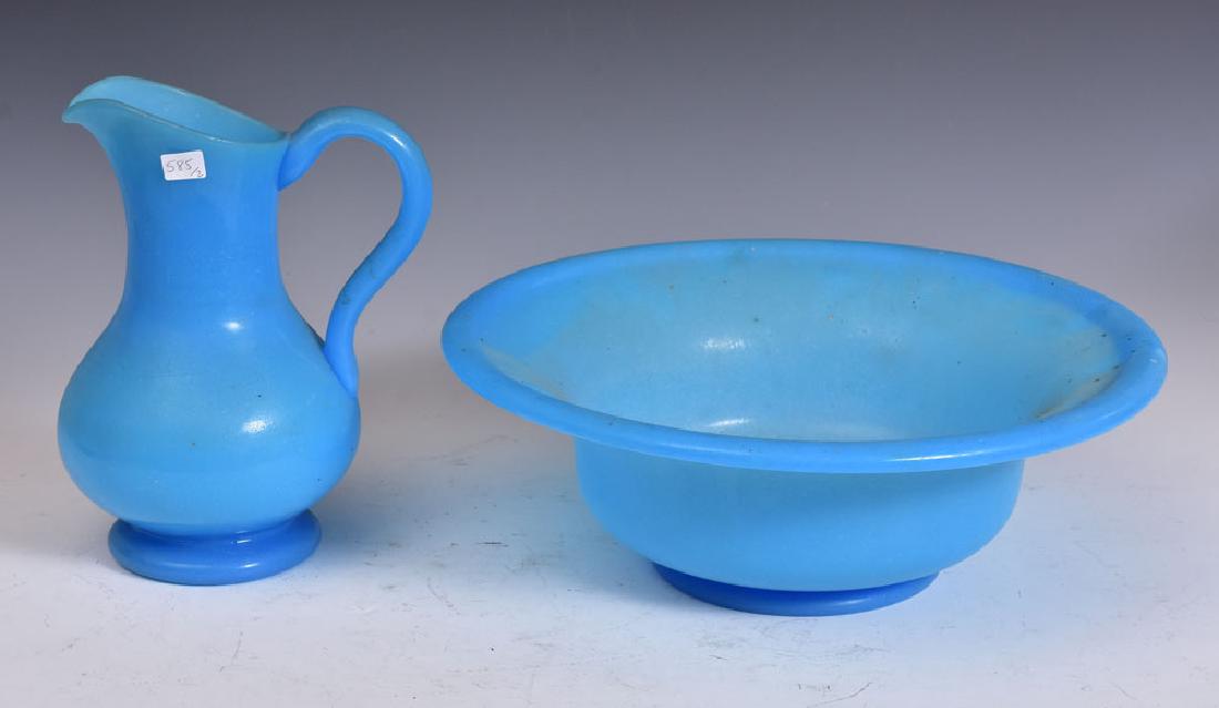 French Opaline Bowl and Pitcher: Pitcher 10 1/2" high Bowl 15" diameter