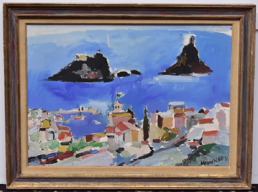 Continental School: Seaport 19 1/2" x 27 1/2" oil on canvas signed indistinctly lower right