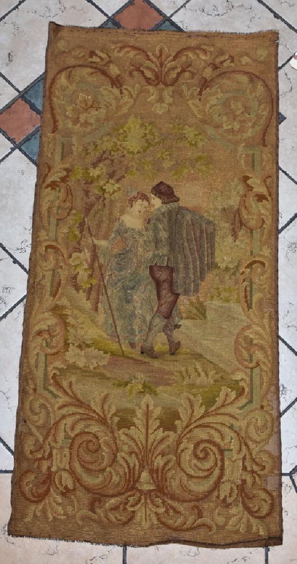 Needlepoint Panel: with courting couple 1'11" x 4' 1" provenance: K.S. Baliozian, formerly of Madison Avenue, New York City
