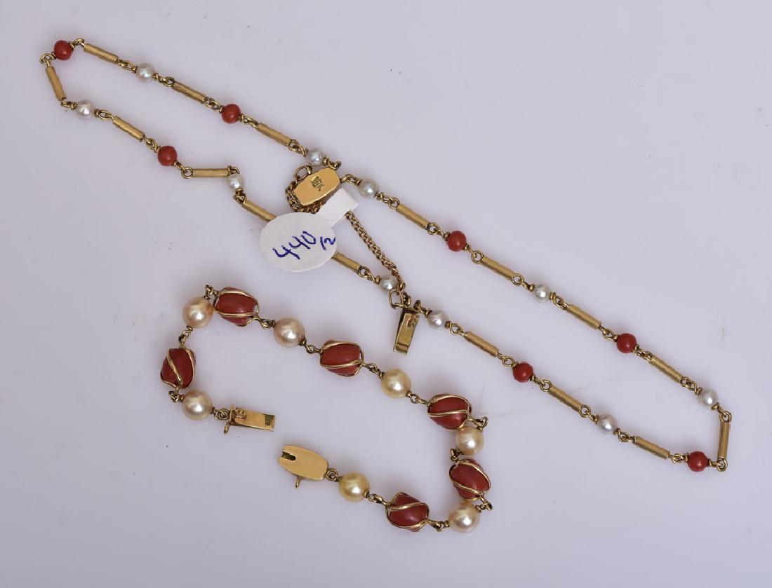 Two 18k Gold Coral and Pearl Bracelets (1 of 1)