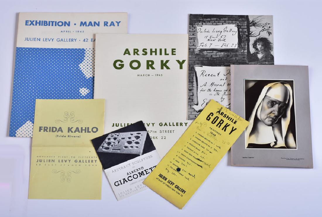 Julien Levy Gallery Exhibition Catalogues (11): Man Ray, April 1945, 11 1/2" x 9", Arshile Gorky, March 1945, Gorky 1946 with pencil notations of prices by the gallery, Eugene Berman, Yves Tanguay, Roberto Matta, Tamara de Lempicka with mounted pho