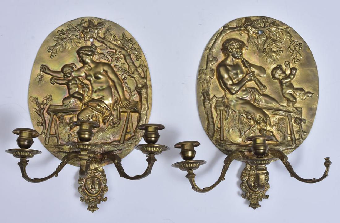 Pair of Brass Repousse Sconces (1 of 1)