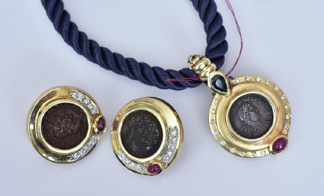 "Ancient" Coin Pendant and Earrings (1 of 1)