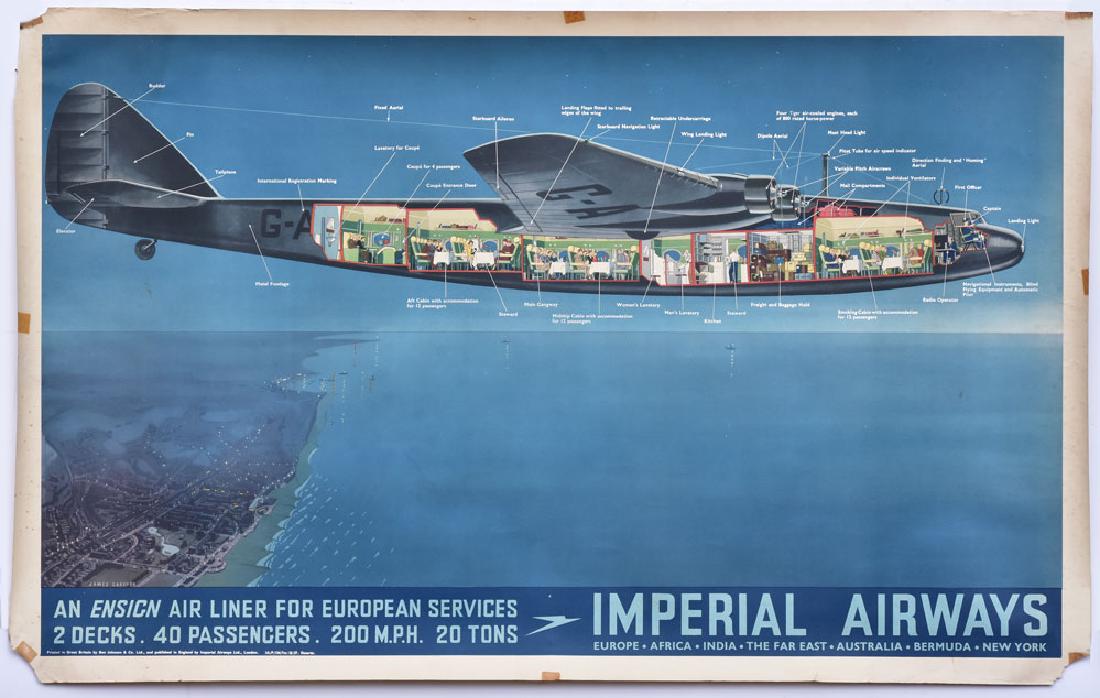 Imperial Airways Poster: designed by James Gardner 25" x 40" (overall) circa 1937 printed in Great Britain by Ben Johnson & Co. Ltd.