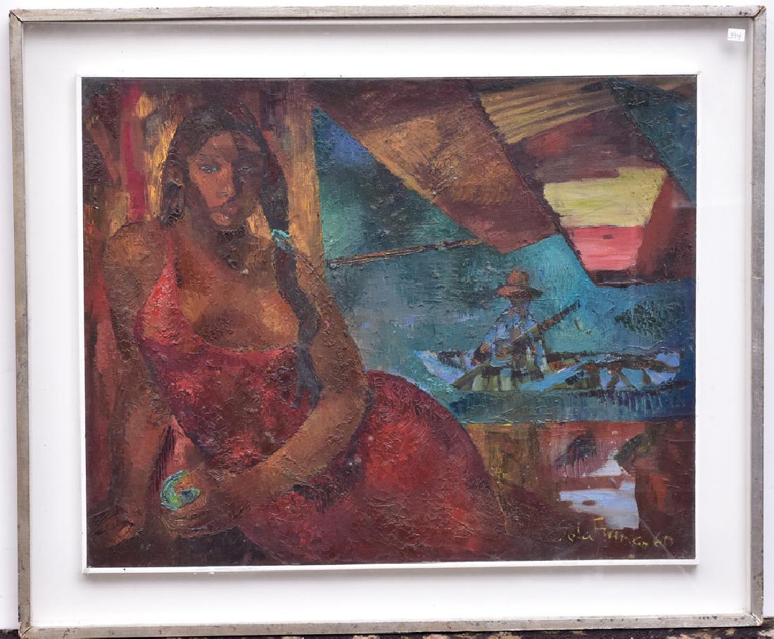 Eduardo Sola Franco: Woman In Red 24 1/2" x 31" oil on canvas signed and dated 1960 lower right