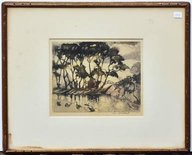 William Meyerowitz: Tranquil Pond 8" x 9 3/4" (image) aquatint pencil signed lower right