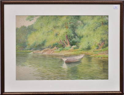 William Partridge Burpee: Under The Willows 13" x 18 1/2" (sight) watercolor signed lower right, titled verso