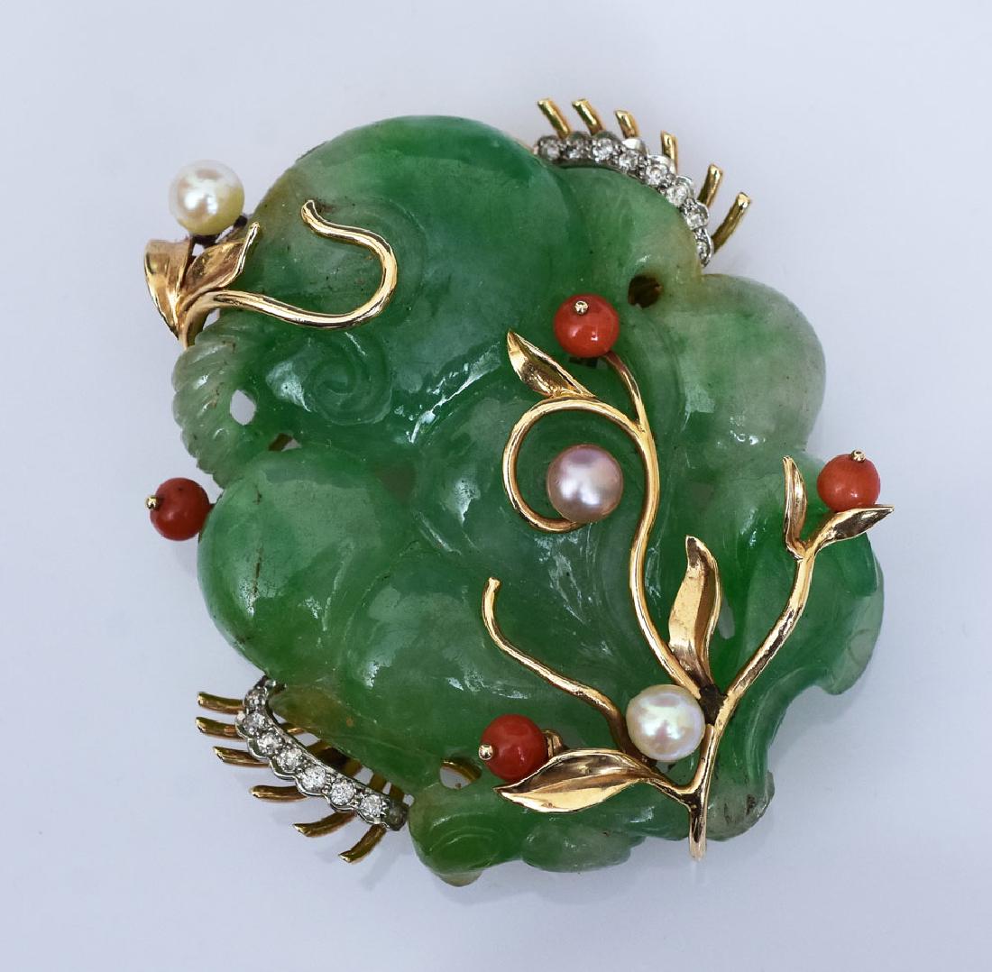 Chinese Carved Jade 14k Gold Brooch (1 of 2)
