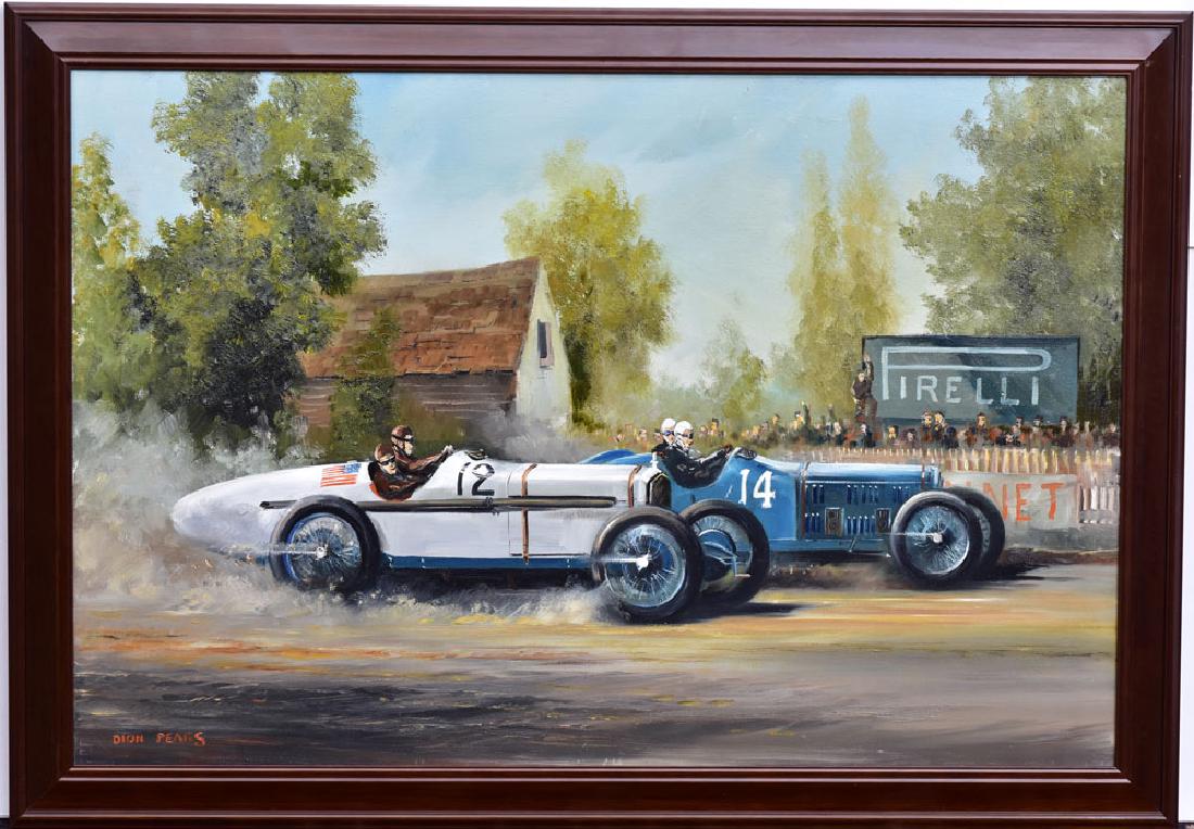 Dion Pears: French Grand Prix, 1921 #12 is Jimmy Murphy driving his Duesenberg, Murphy won 24" x 36" oil on canvas signed lower left