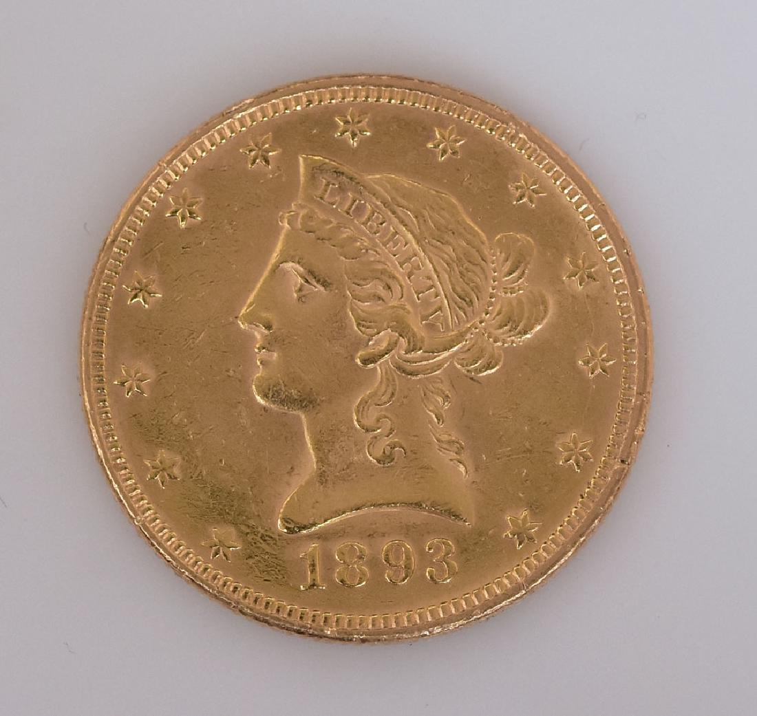 1893 American $10 Gold Coin (1 of 2)