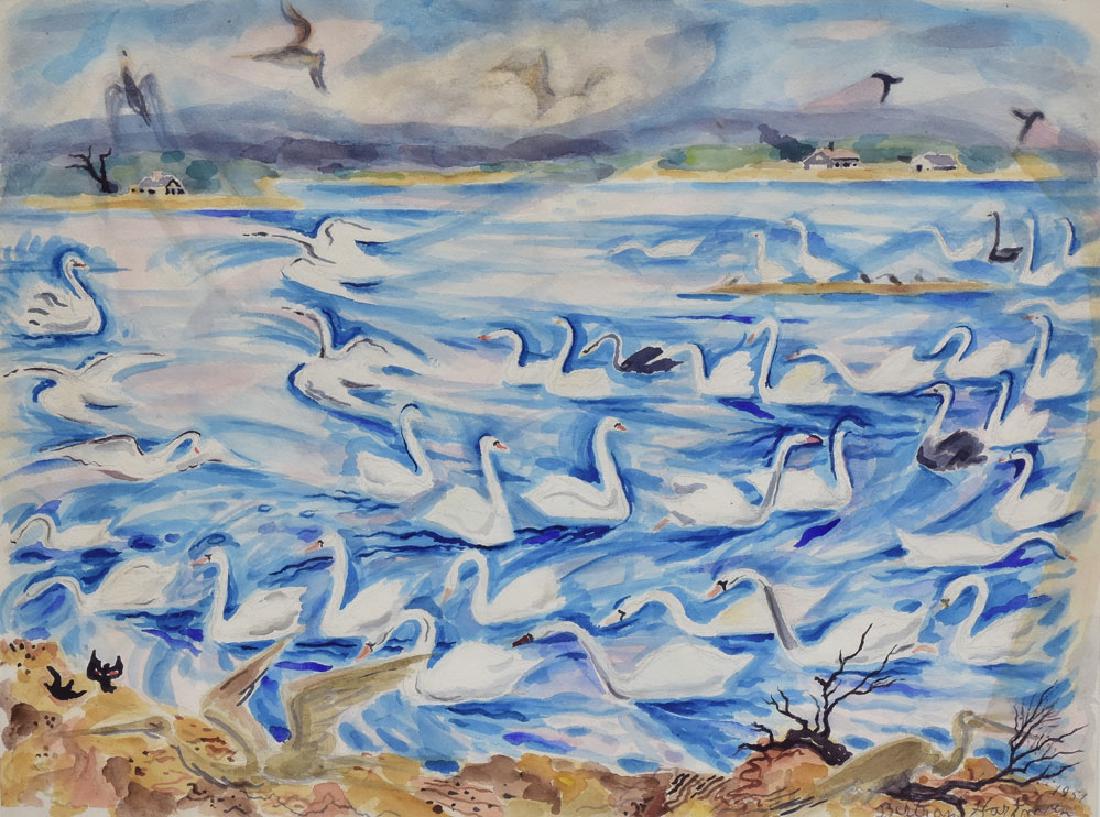 Bertram Hartman: Swans 19 1/2" x 25 1/2" (sight) water color signed and dated 1951 lower right SHIPPING: Buyer is responsible for arranging 3rd party shipping.