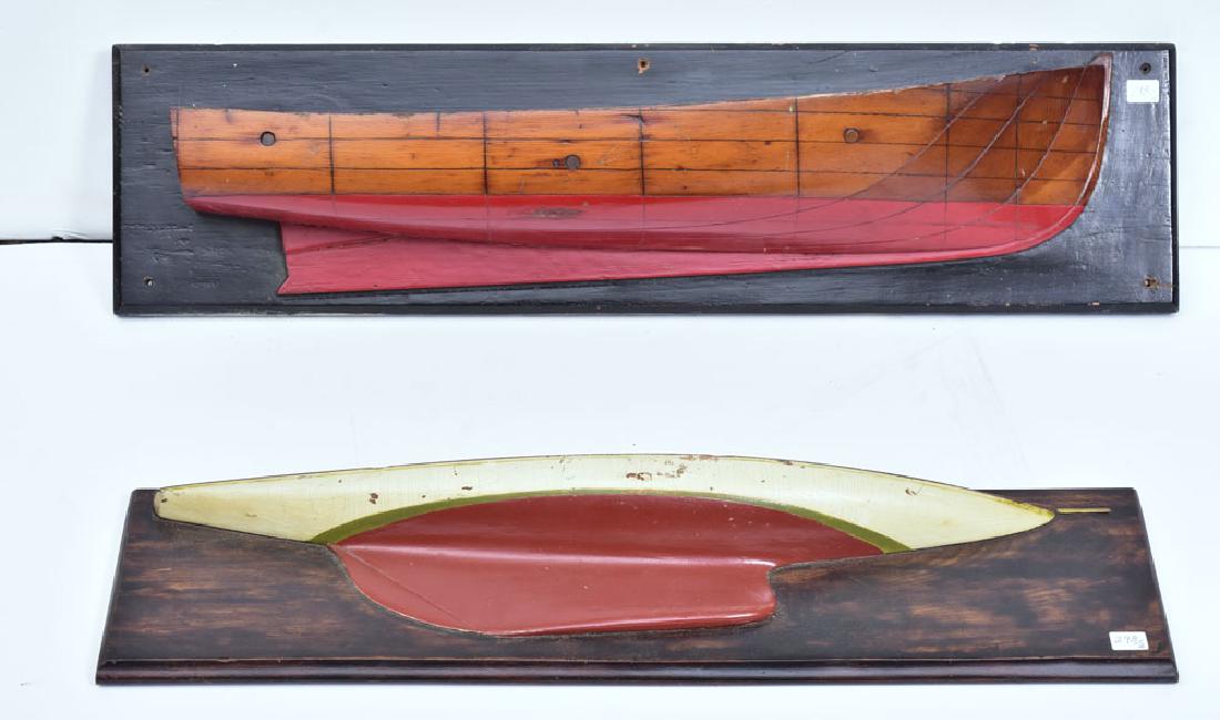 Two American Half Hull Ship Models: 29 1/2" x 7 1/2" overall 25 3/4" x 7" overall late 19th century SHIPPING: Buyer is responsible for arranging 3rd party shipping.
